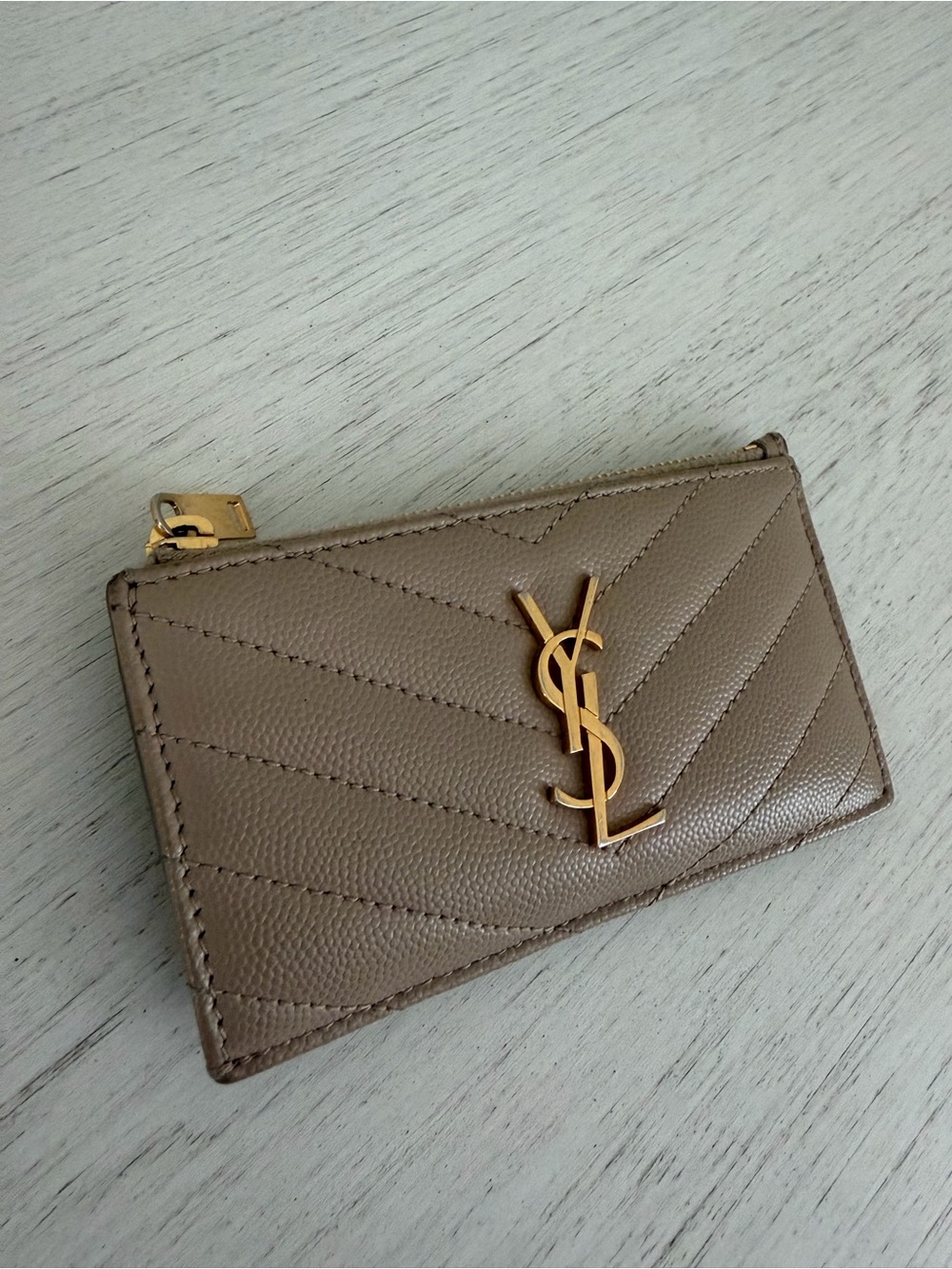 Saint Laurent Monogram Fragments Quilted Leather Zip Card Case